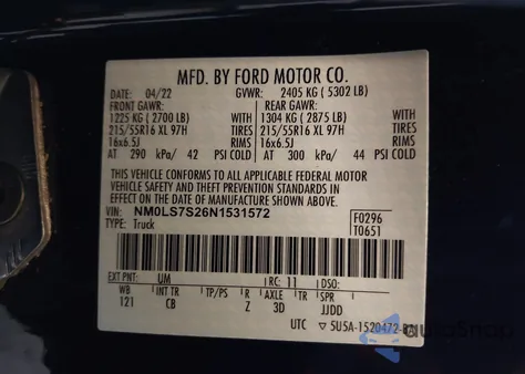 2022 Ford Transit Connect Xl z USA, uszkodzony, nr VIN NM0LS7S26N1531572